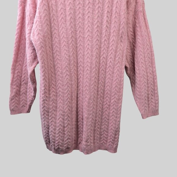 Wainscott Ireland Cable Knit Tunic Sweater Pink Lambswool Rabit Hair Turtleneck - Picture 9 of 12